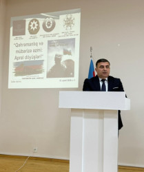 Qubada “Qəhrəmanlıq və mübarizə əzmi: Aprel döyüşləri” mövzusunda maarifləndirmə tədbiri keçirilib.